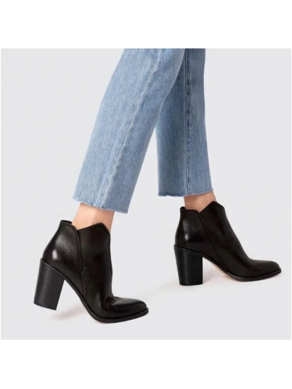 DOLCE VITA Shep Ankle Booties Almond Toe Chunky Heel Black Leather Women's 6.5